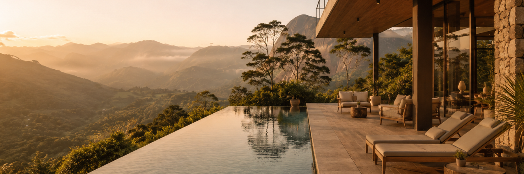 Área externa: piscina, lareira e convivência
